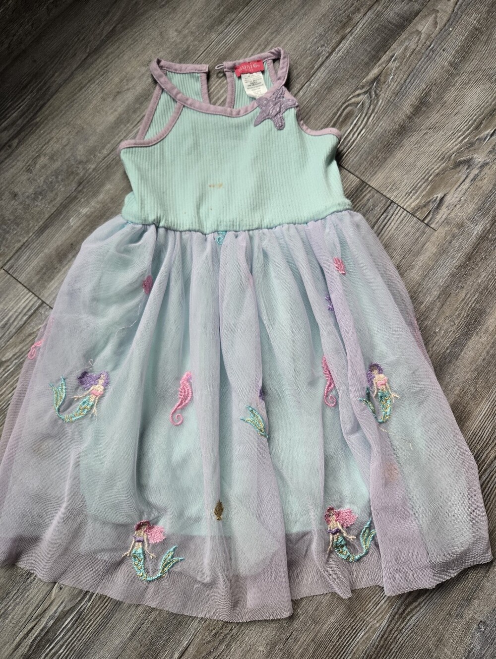 Girls' Mermaid Embroidered Tulle Dress - Mint & Lavender